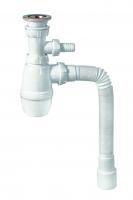 Сифон МИНОР с нерж чашкой Ф63 мм, выпуском 1¼ х 40 мм, отводом для стиральной машины, гофротрубой L800 мм, 40х40/50