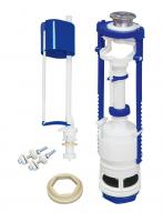 Арматура для бачка кнопочная 2-х уровневая, нижняя подводка с клапаном АН-01 (плоский донный клапан), металлизированная кнопка