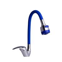 Смеситель для кухни I-TECH, SOLAR 40, однорычажный, гибкий излив, синий, гайка