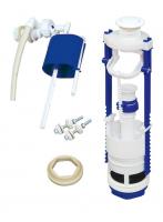 Арматура для бачка кнопочная, боковая подводка с универсальным клапаном (плоский донный клапан), белая кнопка