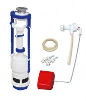 Арматура для бачка кнопочная 2-х уровневая, боковая подводка с мембранным клапаном, металлизированная кнопка и втулка