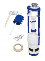 Арматура для бачка кнопочная 2-х уровневая, боковая подводка с универсальным клапаном (плоский донный клапан), металлизированная кнопка