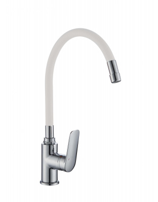 Смеситель для кухни I-TECH, GEMINI 42, однорычажный, с гибким изливом, белый, гайка