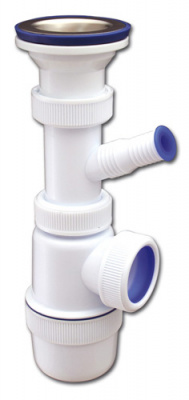 Сифон "Элит" с нерж чашкой Ø70 мм, отводом для стир машины (1 1/2"-Ø40)