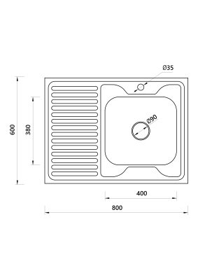 Мойка квадратная накладная с сушилкой слева, матовая