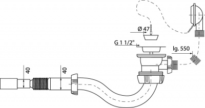 Слив-перелив для ванн с нерж чашками, сифоном "S-образный" 1½ х 40 мм, гофротрубой 40x40/50 мм
