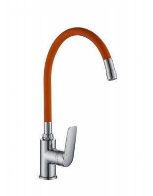 Смеситель для кухни I-TECH, GEMINI 43, однорычажный, с гибким изливом, оранжевый, гайка