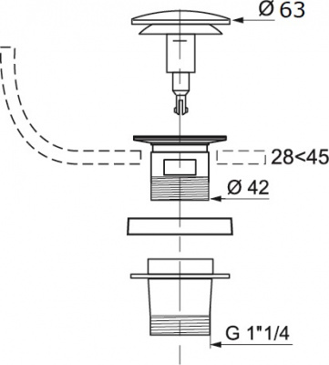 Выпуск "QUICK CLAC" с отверстием для перелива, пластик с хромированной крышкой из нерж стали D63 мм