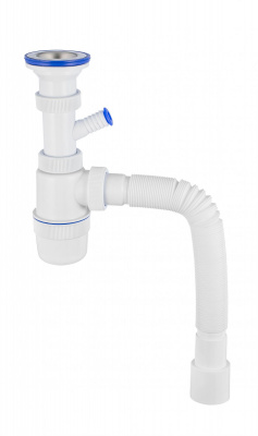 Сифон "Элит" с нерж чашкой Ф70 мм, отводом для стир машины, гибкой трубой 600 мм (1 1/2"-Ф40/50)