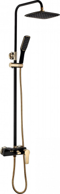 Гарнитур душевой I-TECH, ANDROMEDA, 1250 мм с верхней лейкой 280х180 мм, со смесителем, однорычажный, черный/золото