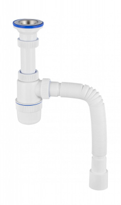 Сифон "Элит" c нерж чашкой Ø70 мм, удлинённым выпуском, гофротрубой L800 мм (1½"- Ø40/50)