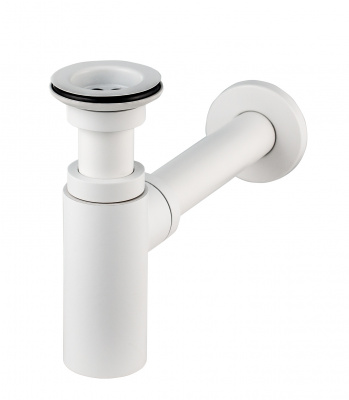 Сифон “LINEIS” для раковины 1' 1/4*32 с выпуском, отвод с декоративной розеткой, латунь, белый