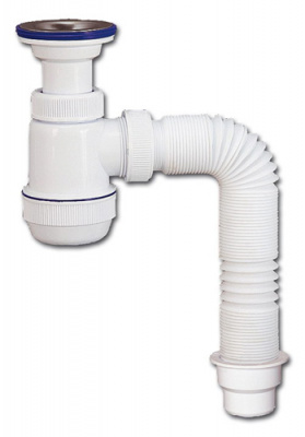 Сифон "МИНИ Элит" с литым выпуском, нерж чашкой Ф70 мм, гибкой трубой (1 1/2"-Ф40/50)