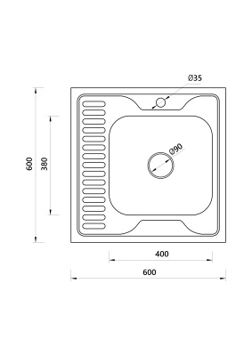Мойка квадратная накладная с сушилкой слева, полированная