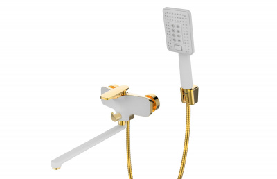 Смеситель для ванны I-TECH, VEGA21, однорычажный, излив 35 см, белый/золото