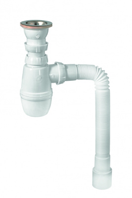 Сифон МИНОР с нерж чашкой Ф70 мм, выпуском 1½  х 40 мм, гофротрубой L800 мм, 40 х 40/50 мм