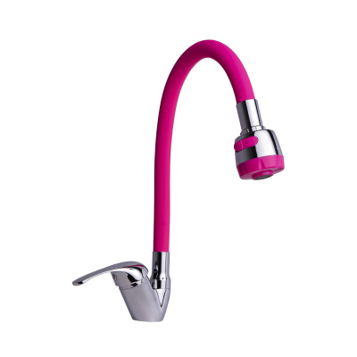Смеситель для кухни I-TECH, SOLAR 41, однорычажный, гибкий излив, розовый, гайка