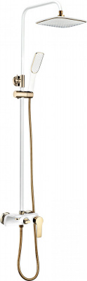 Гарнитур душевой I-TECH, DORADO, 1250 мм с верхней лейкой 280х180 мм, со смесителем для ванны, однорычажный, белый/золото
