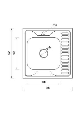 Мойка квадратная накладная с сушилкой справа, матовая