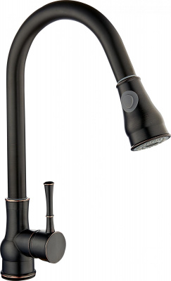 Смеситель для кухни I-TECH, SCORPIO 41, однорычажный, с выдвижной лейкой, чёрный, гайка