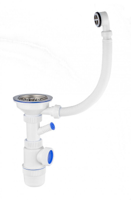 Сифон "Элит" с нерж чашкой Ø114 мм, отводом для стиральной/посудомоечной машины, с круглым переливом (3½"- Ø40)