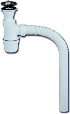 Сифон бутылочный с нержавеющей чашкой белый (Ф70 мм)