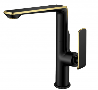 Смеситель для кухни I-TECH, ANDROMEDA 40, однорычажный, черный/золото, гайка