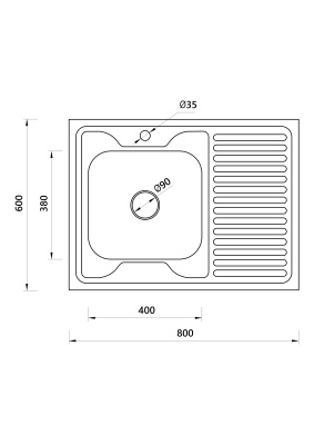 Мойка квадратная накладная с сушилкой справа, матовая