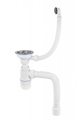 Сифон "Элит" с нерж чашкой Ø114 мм, круглым переливом, гофротрубой L800 мм (3½"- Ø40/50 )