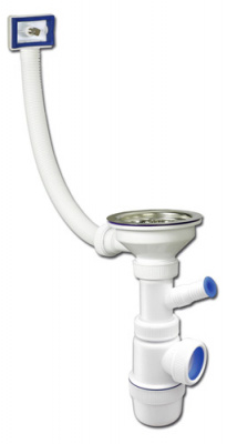 Сифон "Элит" с нерж чашкой Ф112 мм, отводом для стир машины, переливом (1 1/2"-Ф40)