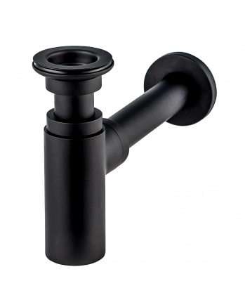 Сифон “LINEIS” для раковины 1' 1/4*32 с выпуском, отвод с декоративной розеткой, латунь, черный
