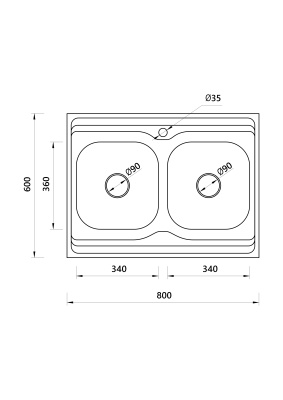 Мойка квадратная накладная двойная, матовая